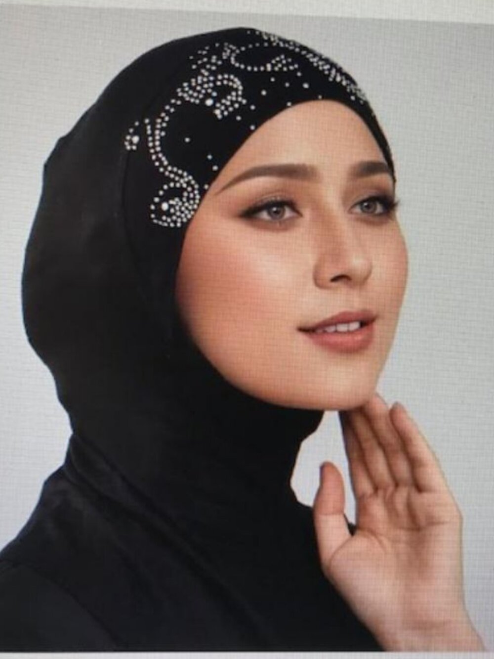 Black with Rhinestone Decoration Ninja Hijab